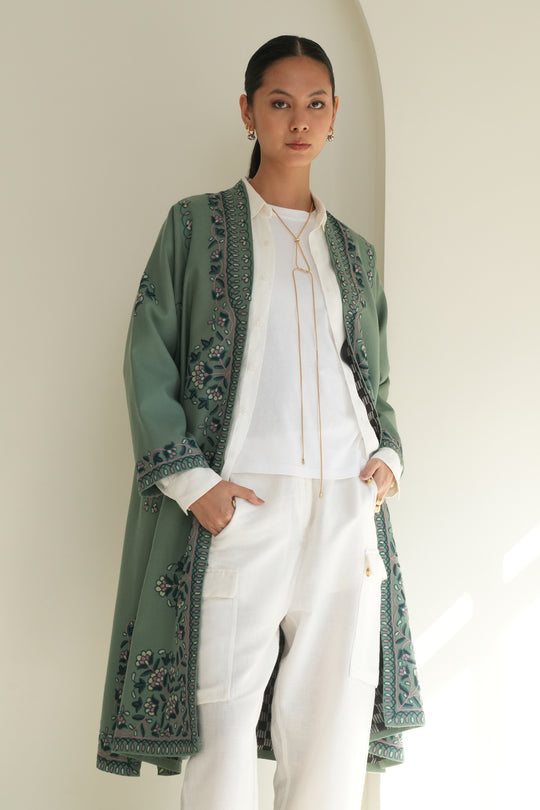 Kashmri Loom Poshmaal Hand Embroidered Wool Choga Turkish