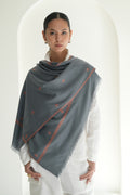 Kashmir Loom Sozni Paisley Bail Buti Hand Embroidered Pashmina Stole Grey
