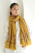 Kashmir Loom Sozni Hana Palledar Buta Hand Embroidered Pashmina Shawl Gold