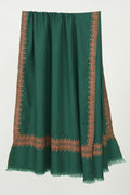 Kashmir Loom Sozni Arzu Borderdar Hand Embroidered Pashmina Shawl Ultramarine Green