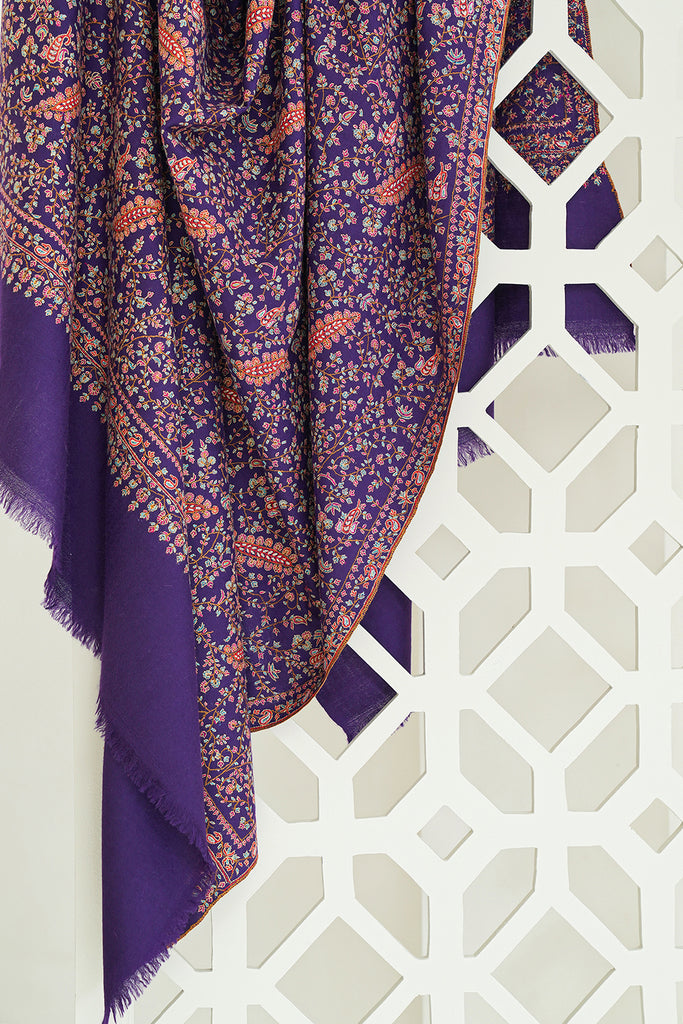 Soft KASHMIR PASHMINA selling Meditation STOLE. Hand Harvested Hand Spun and Jacquard Loomed Self Paisley Weave with 100% Natural Cashmere. Purple.