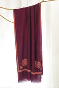 Kashmir Loom Sozni Bail Corner Buta Hand Embroidered Pashmina Stole Plum