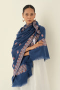 Sozni Rouhi Butidar Hand Embroidered Pashmina Large Shawl Midnight