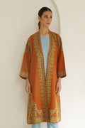 Corner Buta Hand Embroidered Wool Choga Cognac