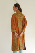 Corner Buta Hand Embroidered Wool Choga Cognac