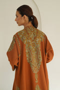 Corner Buta Hand Embroidered Wool Choga Cognac