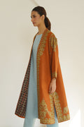 Corner Buta Hand Embroidered Wool Choga Cognac