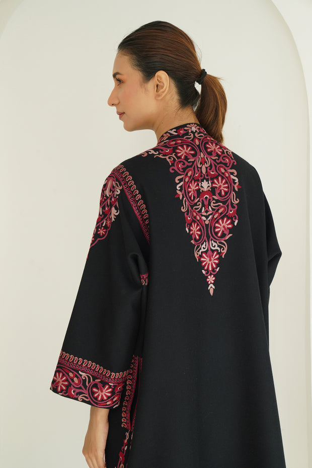 Hand Embroidered Aari Wool Choga Black | Kashmir Loom Hand Embroidered Aari Wool Choga Black | Kashmir Loom