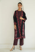 Long Buta Hand Embroidered Wool Choga Black