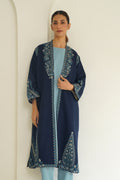 Floral Lattice Hand Embroidered Wool Choga Midnight