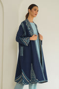 Floral Lattice Hand Embroidered Wool Choga Midnight