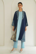 Floral Lattice Hand Embroidered Wool Choga Midnight