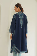 Floral Lattice Hand Embroidered Wool Choga Midnight