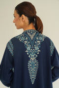 Floral Lattice Hand Embroidered Wool Choga Midnight