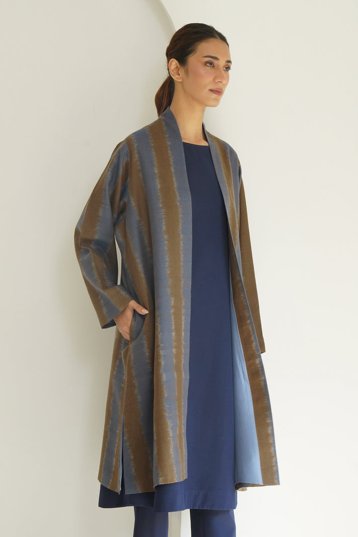 Ikat Khatrast Cashmere Coat Aegean Grizzly