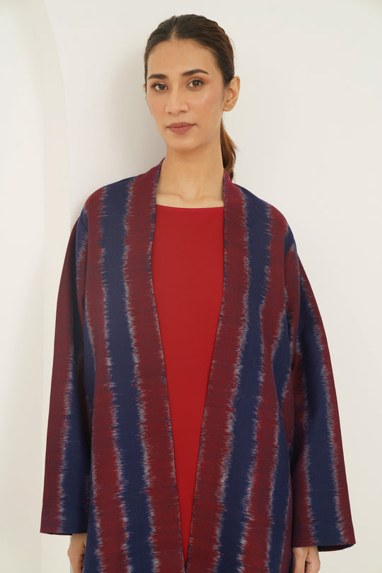 Ikat Khatrast Cashmere Coat Beetroot Moonless