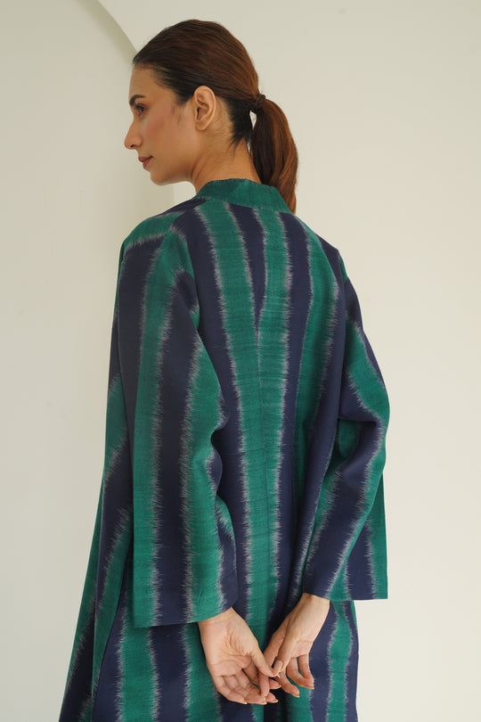 Ikat Khatrast Cashmere Coat Emerald Moonless