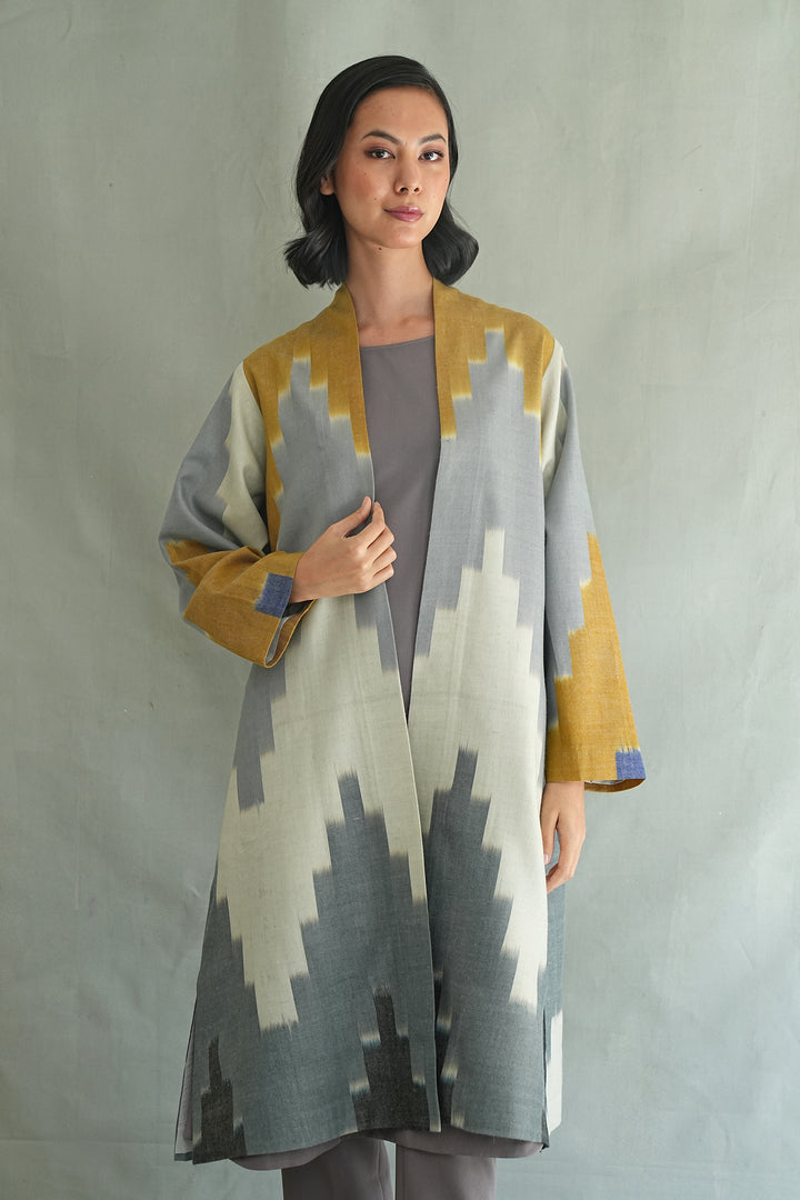 Kashmir Loom Ikat Nodira Chevron Cashmere Coat Harbor