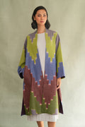 Kashmir Loom Ikat Nodira Chevron Cashmere Coat Mystic