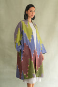 Kashmir Loom Ikat Nodira Chevron Cashmere Coat Mystic