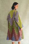 Kashmir Loom Ikat Nodira Chevron Cashmere Coat Mystic