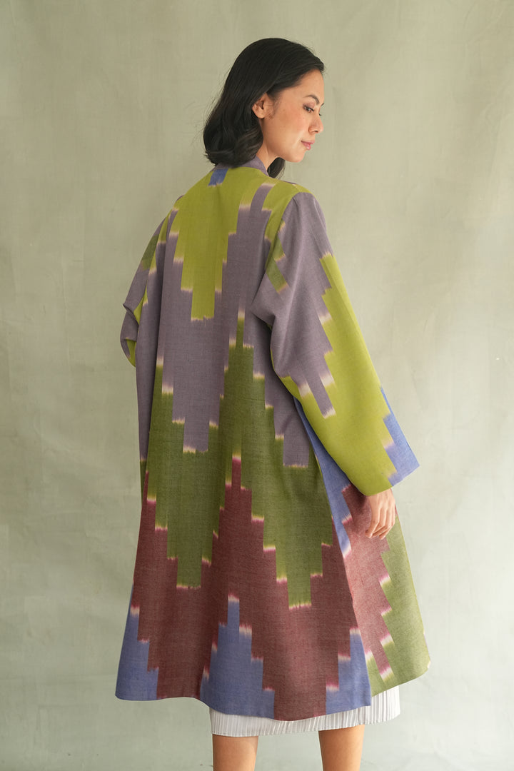 Kashmir Loom Ikat Nodira Chevron Cashmere Coat Mystic