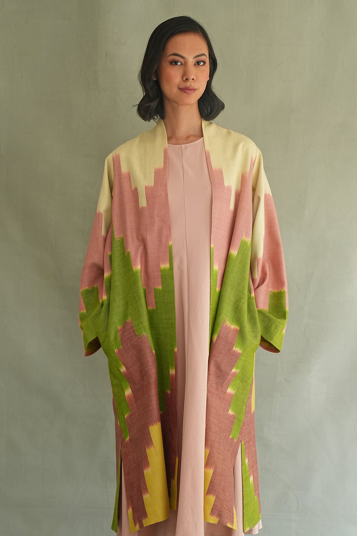 Kashmir Loom Ikat Nodira Chevron Cashmere Coat Rustic