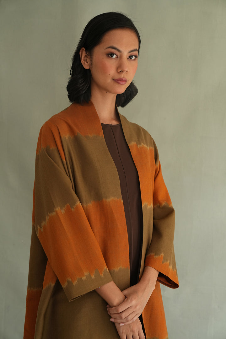 Kashmir Loom Ikat Tableau Cashmere Coat Shitake Lacquer