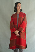 Kashmir Loom Ikat Tableau Cashmere Coat Beetroot Teak