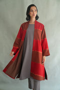 Kashmir Loom Ikat Tableau Cashmere Coat Beetroot Teak
