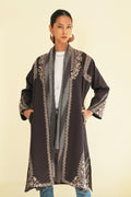 Mehrin Hand Embroidered Wool Choga Asphalt