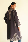 Mehrin Hand Embroidered Wool Choga Asphalt