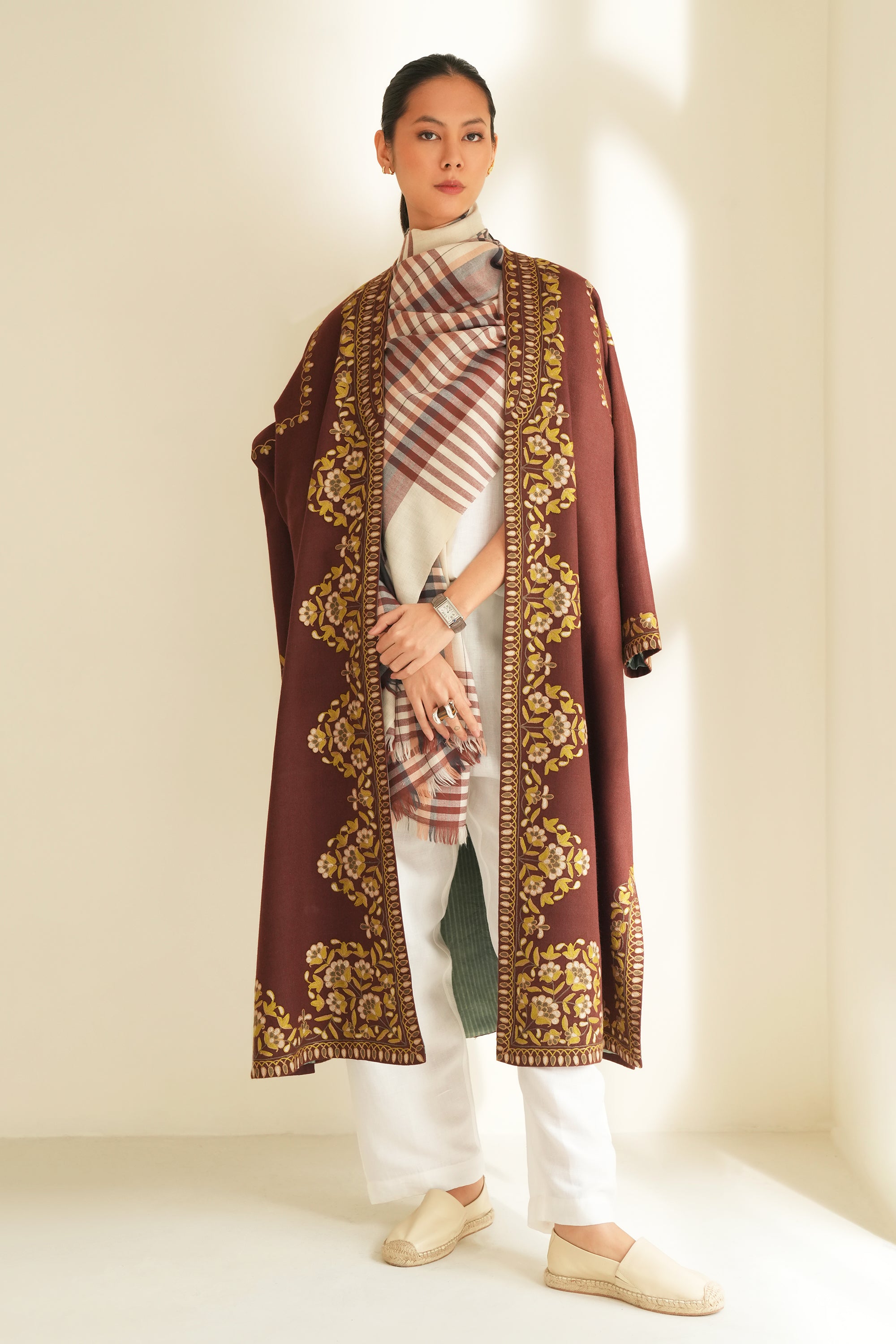 Poshmaal Hand Embroidered Wool Choga Barbeque