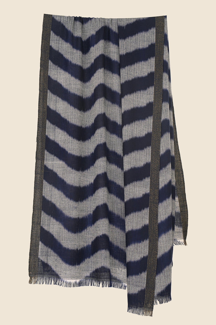 Kashmir Loom Chevron Ikat Cashmere Shawl 100 x 215 cms