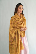Kashmir Loom Kani Carnation Jama Hand Woven Large Pashmina Shawl Satin Gold