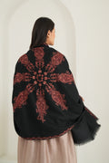 Kashmir Loom Sozni Shakufa Hand Embroidered Pashmina Shawl Black