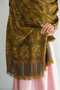 Kashmir Loom Kani Shagufta Buta Hand Woven Large Pashmina Shawl Olive