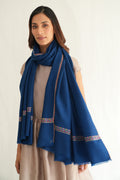 Kashmir Loom Sozni Resham Gulnoosh Hand Embroidered Pashmina Shawl Indigo