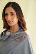 Kashmir Loom Sozni Afsoon Buta Hand Embroidered Large Pashmina Shawl Smoke