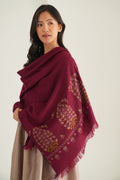 Kashmir Loom Kani Burj Badam Palledar Hand Woven Pashmina Stole Maroon