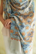 Kashmir Loom Kani Gulal Tour Hand Woven Large Pashmina Shawl Blue Peach