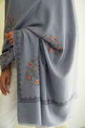 Kashmir Loom Sozni Afsoon Buta Hand Embroidered Large Pashmina Shawl Smoke