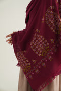Kashmir Loom Kani Burj Badam Palledar Hand Woven Pashmina Stole Maroon