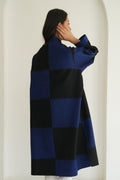 Kashmir Loom Ikat Tableau Cashmere Coat Cobalt Black