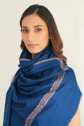 Kashmir Loom Sozni Resham Gulnoosh Hand Embroidered Pashmina Shawl Indigo