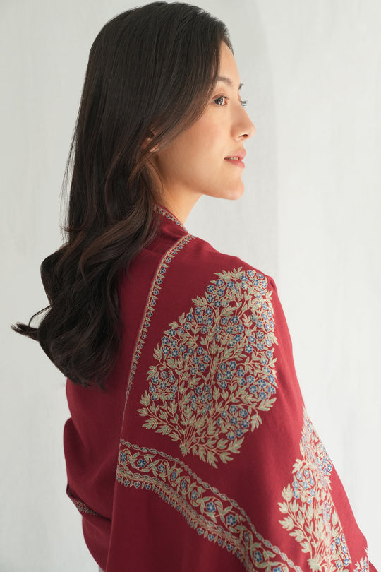 Kashmir Loom Sozni Koshkar Palledar Buta Hand Embroidered Pashmina Shawl Jester