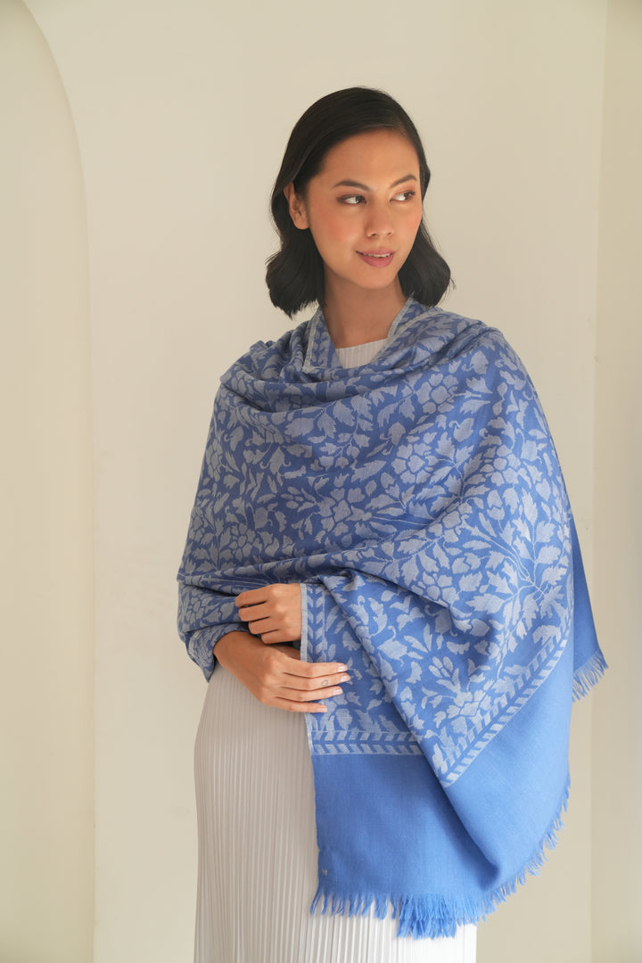 Kashmir Loom Kani Farnaz Jaalposh Hand Woven Pashmina Shawl Indigo Ivory