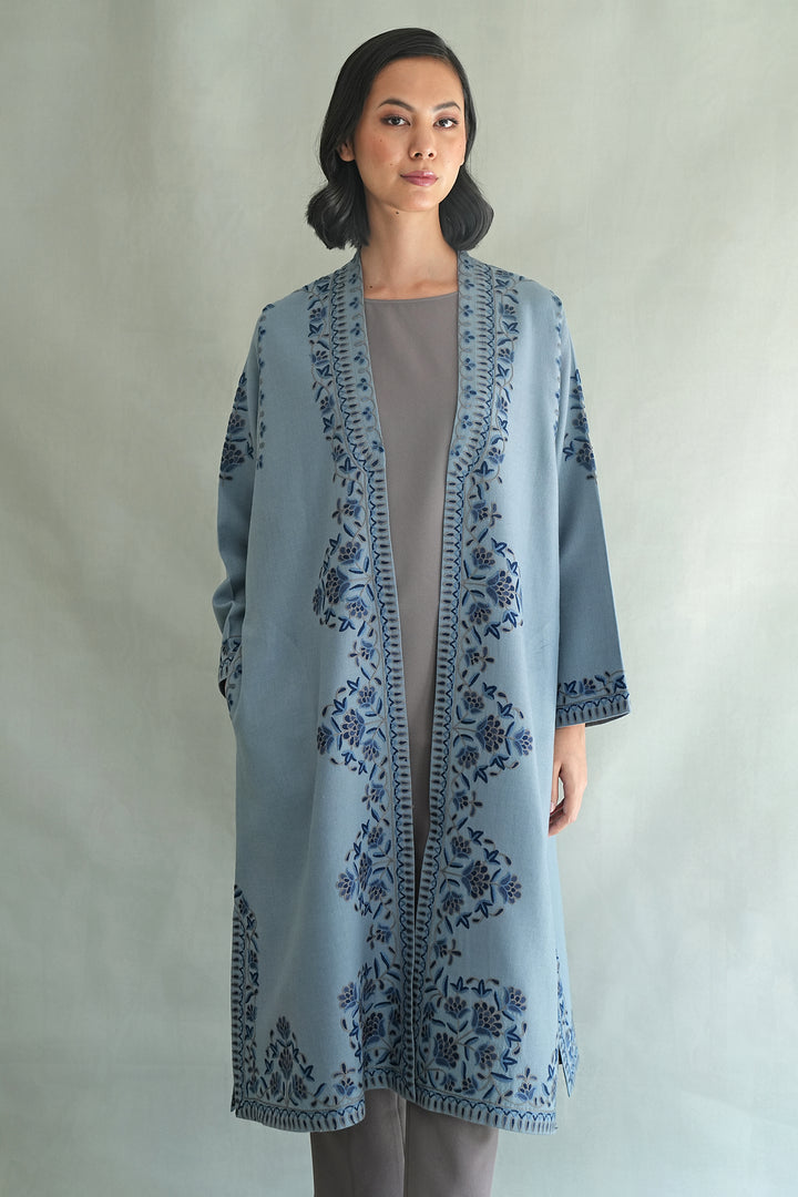 Kashmir Loom Poshmaal Hand Embroidered Wool Choga Agate