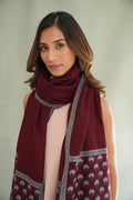 Kashmir Loom Sozni Nafees Buti Palledar Hand Embroidered Pashmina Large Shawl Cabernet