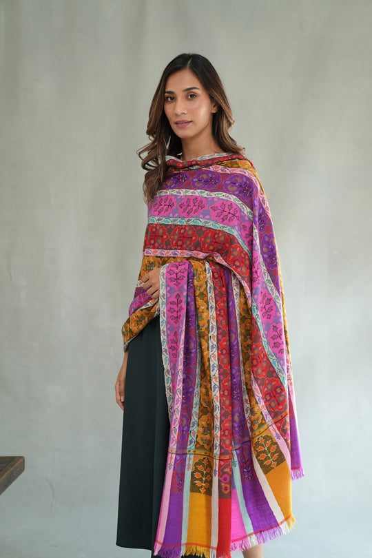 Kashmir Loom Kani Farid Khatrast Hand Woven Pashmina Large Shawl Multi